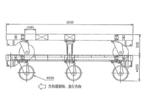 楽輪車 アルミ6輪平台車(側面図)