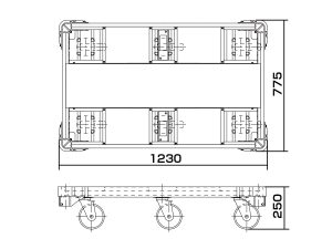 楽輪車 アルミ6輪平台車(寸法図)